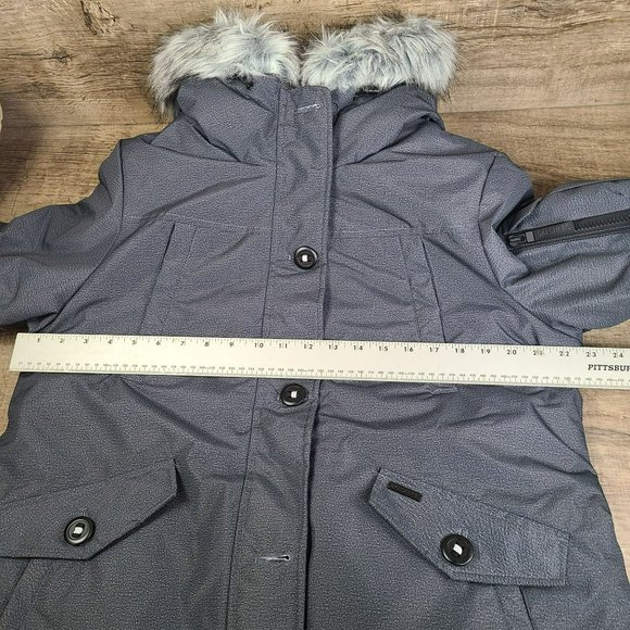 Skechers Womens Sz LG Dark Gray Faux Fur Lined Hooded Winter Jacket Puffer Parka - Picture 7 of 11